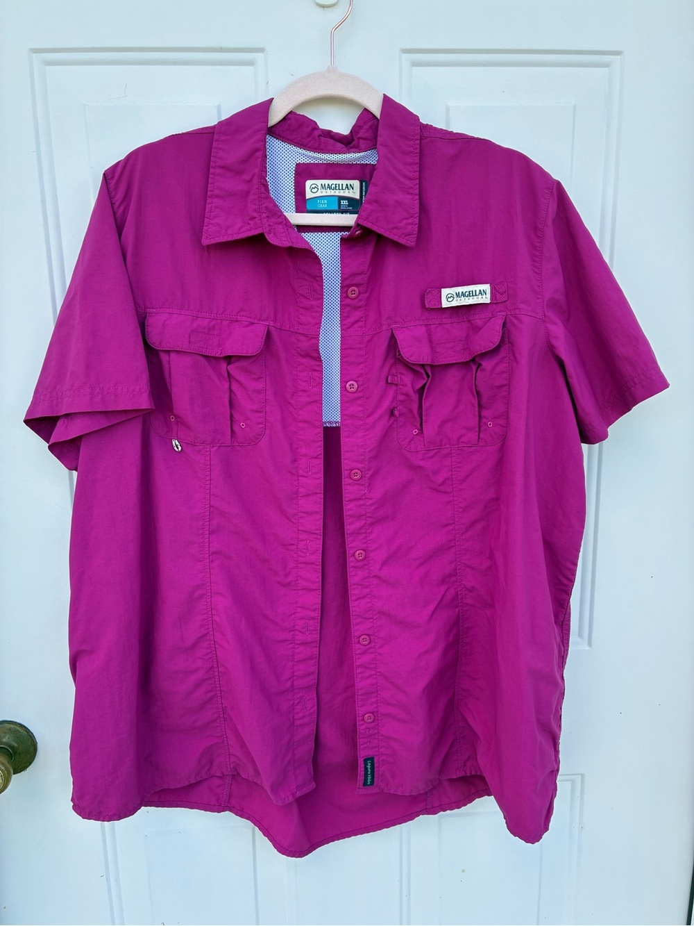 Magellan Outdoors Fish Gear Men’s Short-Sleeve Button-Down Shirt - Magenta XXL